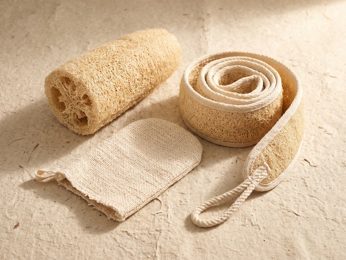 Kabak lifi, dokuma hamam kesesi ve peştemal bir arada